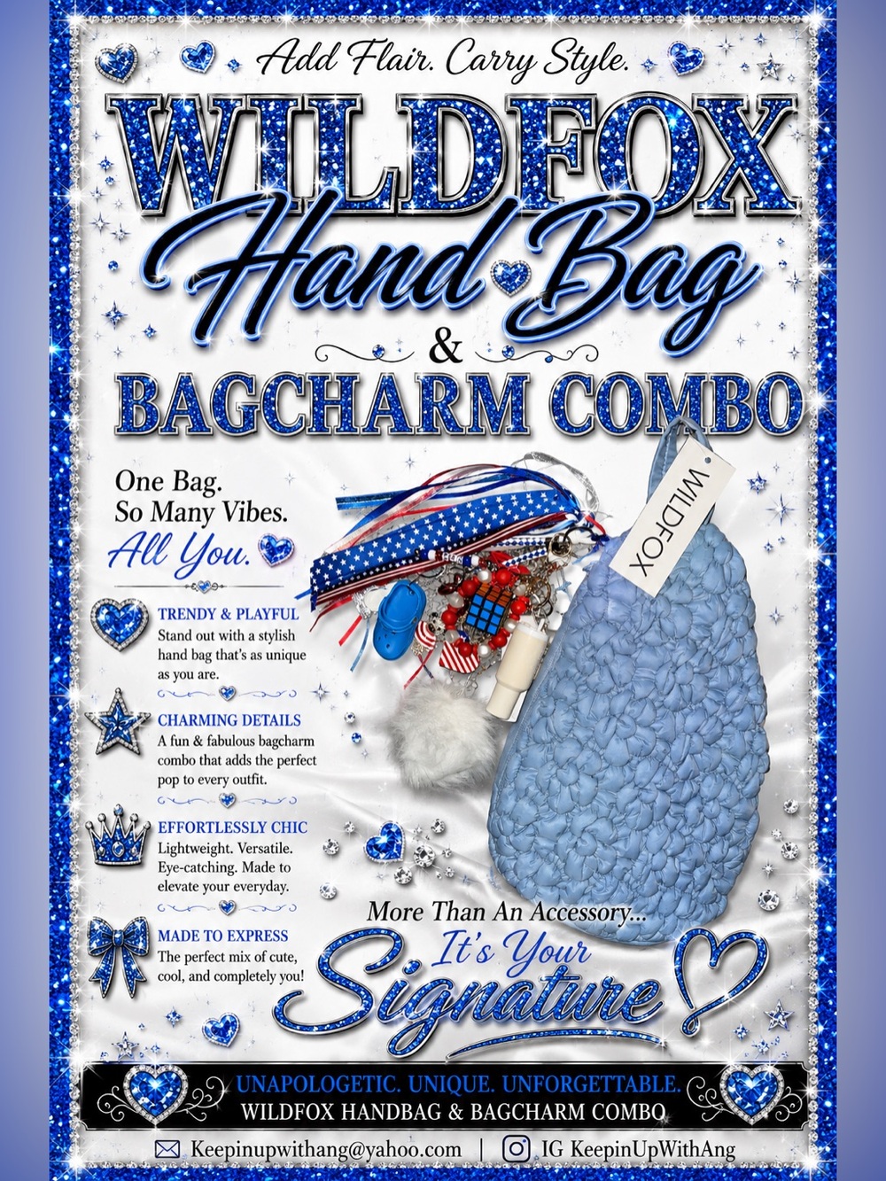 Wildfox Light Blue Quilted Handbag with Patriotic Bag Charm